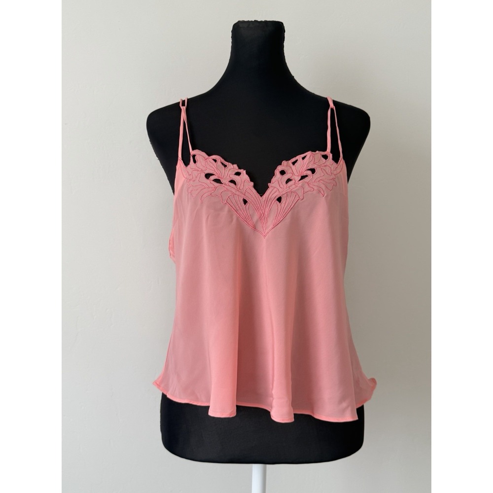 Vintage 90s Victoria's Secret Gold Label Coral Pink Embroidered Cutout Cami Top